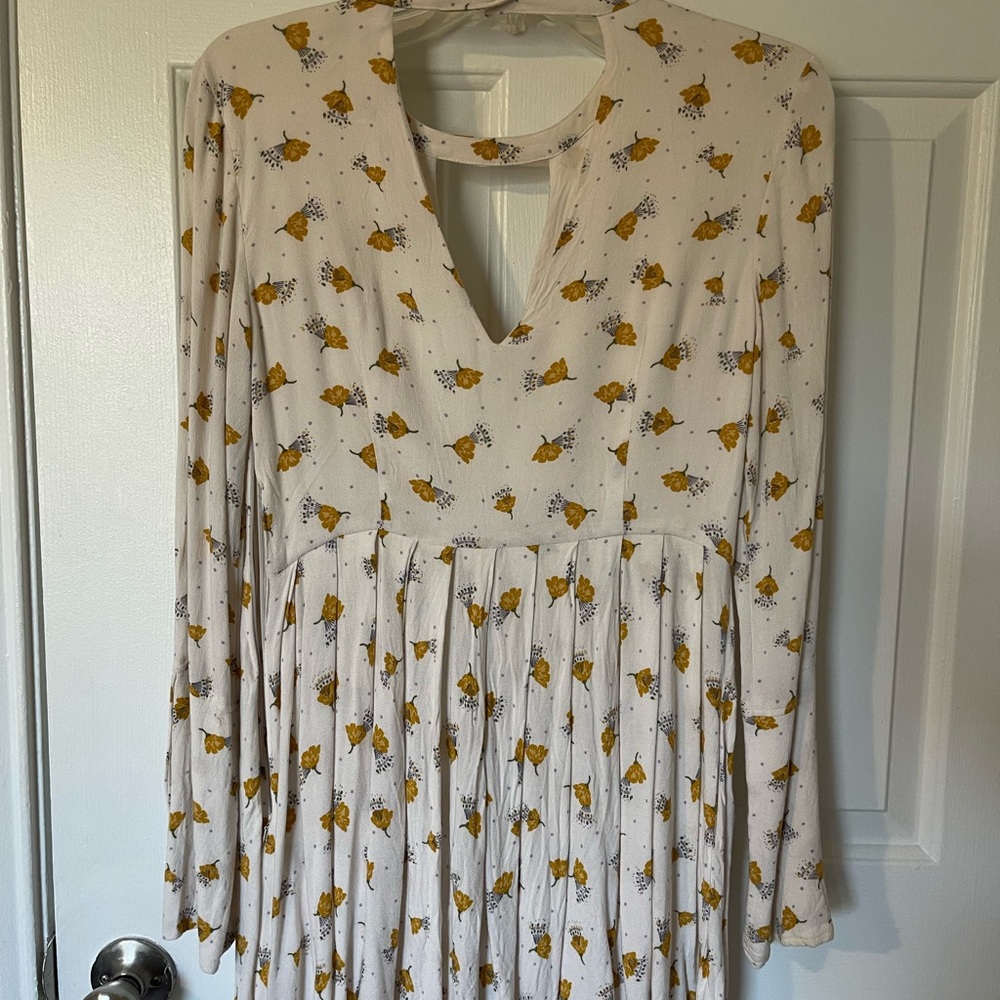 Free People Cream and Yellow Floral Long Sleeve Dress